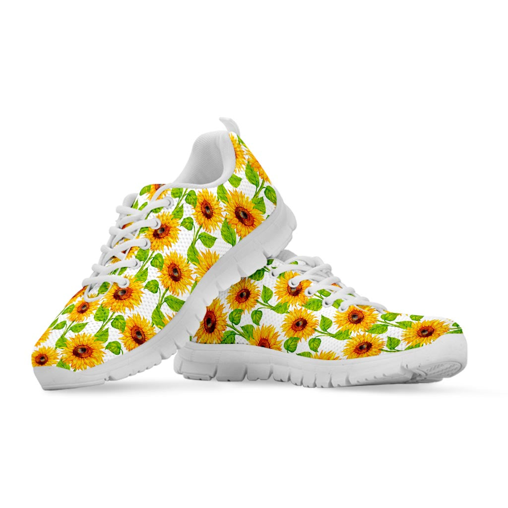 White Watercolor Sunflower Pattern Print White Running Shoes