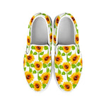 White Watercolor Sunflower Pattern Print White Slip On Sneakers