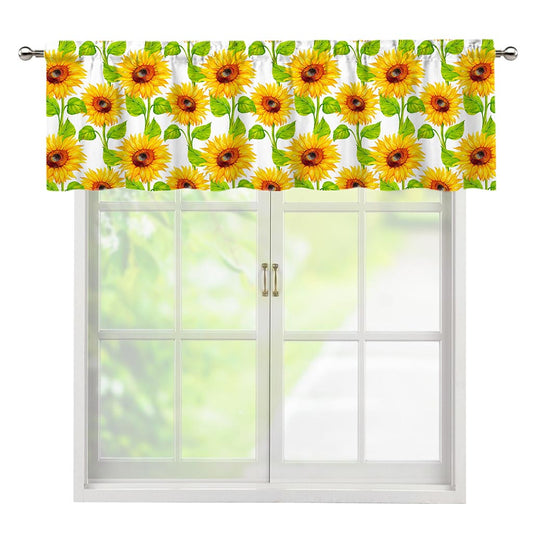 White Watercolor Sunflower Pattern Print Window Valance