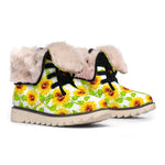 White Watercolor Sunflower Pattern Print Winter Boots