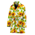 White Watercolor Sunflower Pattern Print Women's Bathrobe