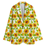 White Watercolor Sunflower Pattern Print Women's Blazer