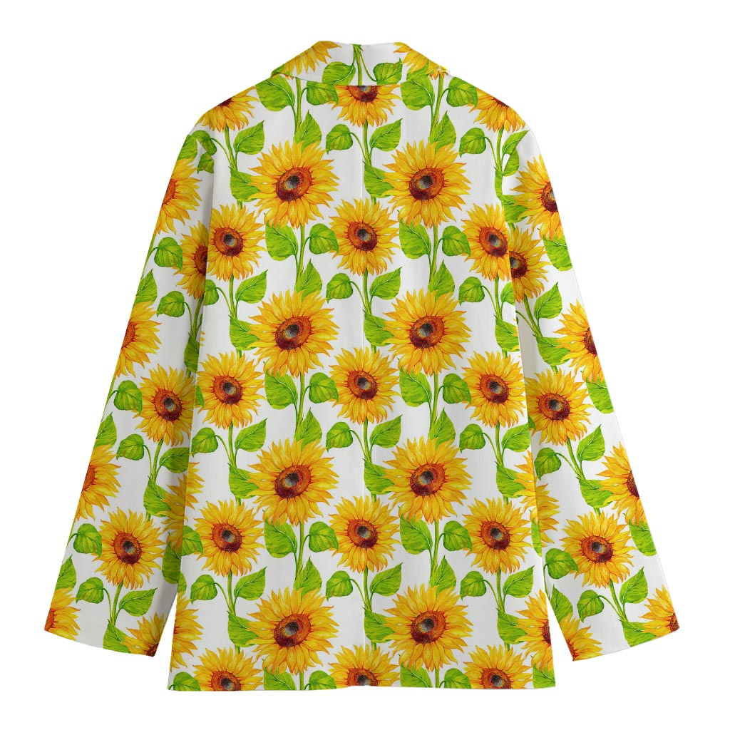 White Watercolor Sunflower Pattern Print Women's Blazer