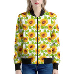 White Watercolor Sunflower Pattern Print Women's Bomber Jacket