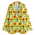 White Watercolor Sunflower Pattern Print Women's Cotton Blazer