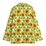 White Watercolor Sunflower Pattern Print Women's Cotton Blazer