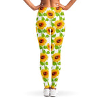 White Watercolor Sunflower Pattern Print Women's Leggings