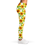 White Watercolor Sunflower Pattern Print Women's Leggings