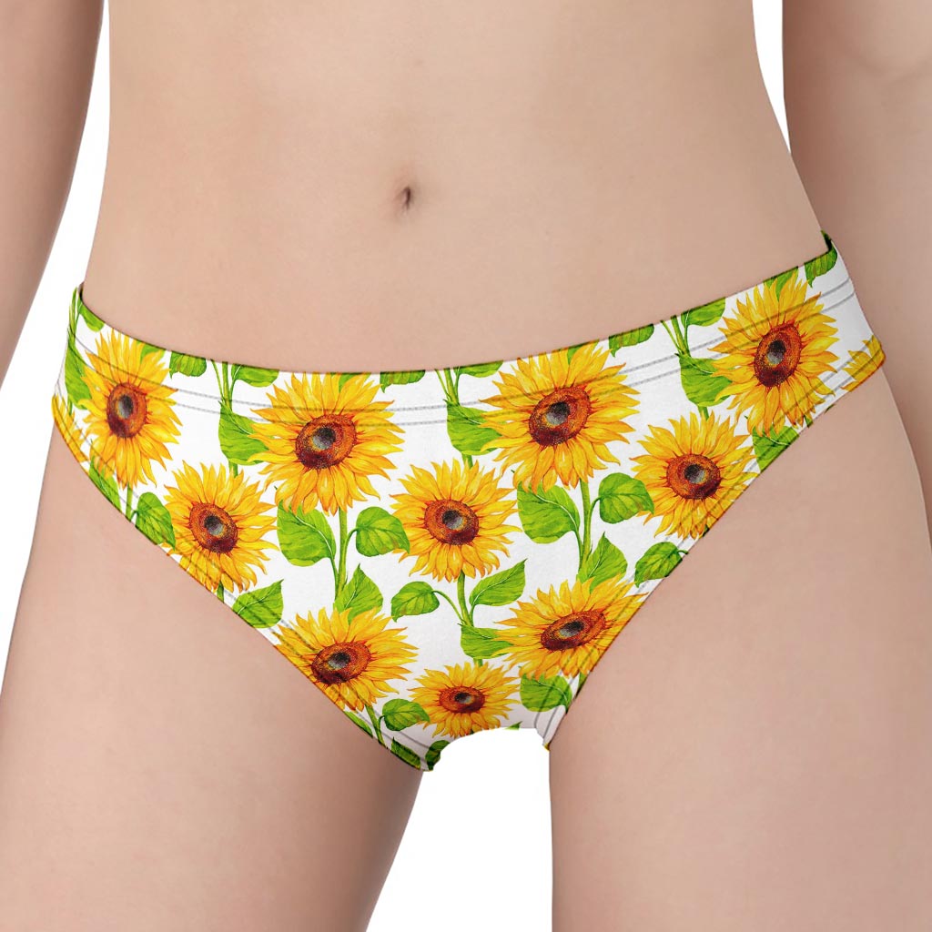 White Watercolor Sunflower Pattern Print Women's Panties