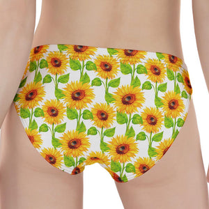 White Watercolor Sunflower Pattern Print Women's Panties