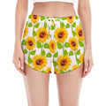 White Watercolor Sunflower Pattern Print Women's Split Running Shorts