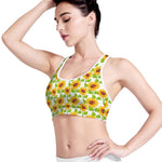 White Watercolor Sunflower Pattern Print Women's Sports Bra