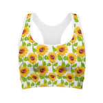 White Watercolor Sunflower Pattern Print Women's Sports Bra