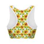 White Watercolor Sunflower Pattern Print Women's Sports Bra