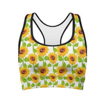 White Watercolor Sunflower Pattern Print Women's Sports Bra