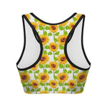 White Watercolor Sunflower Pattern Print Women's Sports Bra