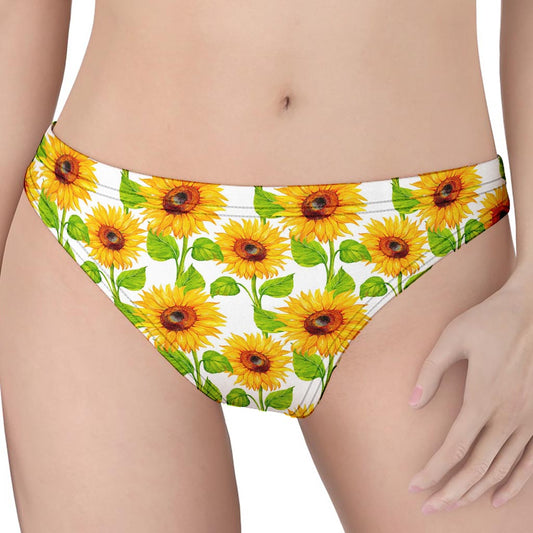 White Watercolor Sunflower Pattern Print Women's Thong