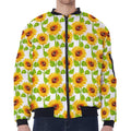 White Watercolor Sunflower Pattern Print Zip Sleeve Bomber Jacket