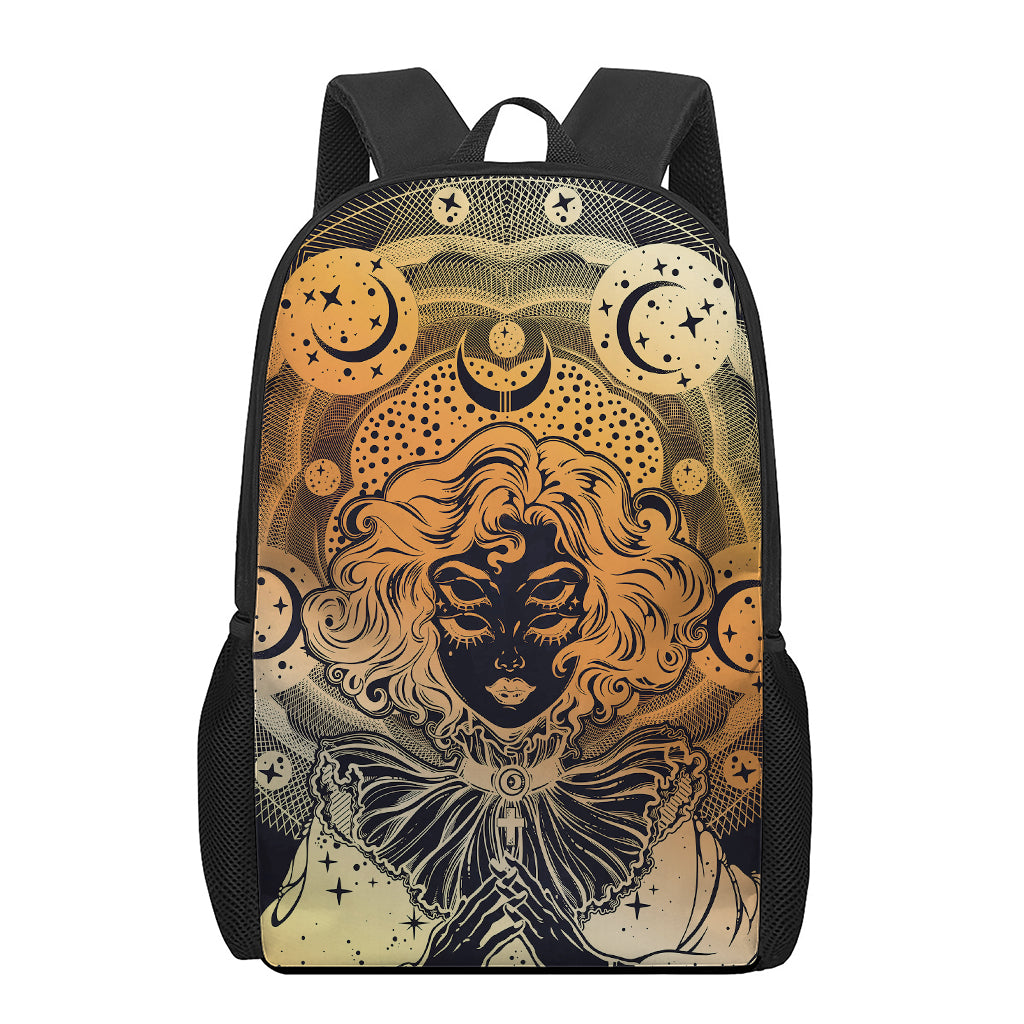 Wiccan Girl And Magical Moon Print 17 Inch Backpack