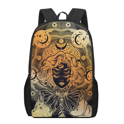Wiccan Girl And Magical Moon Print 17 Inch Backpack
