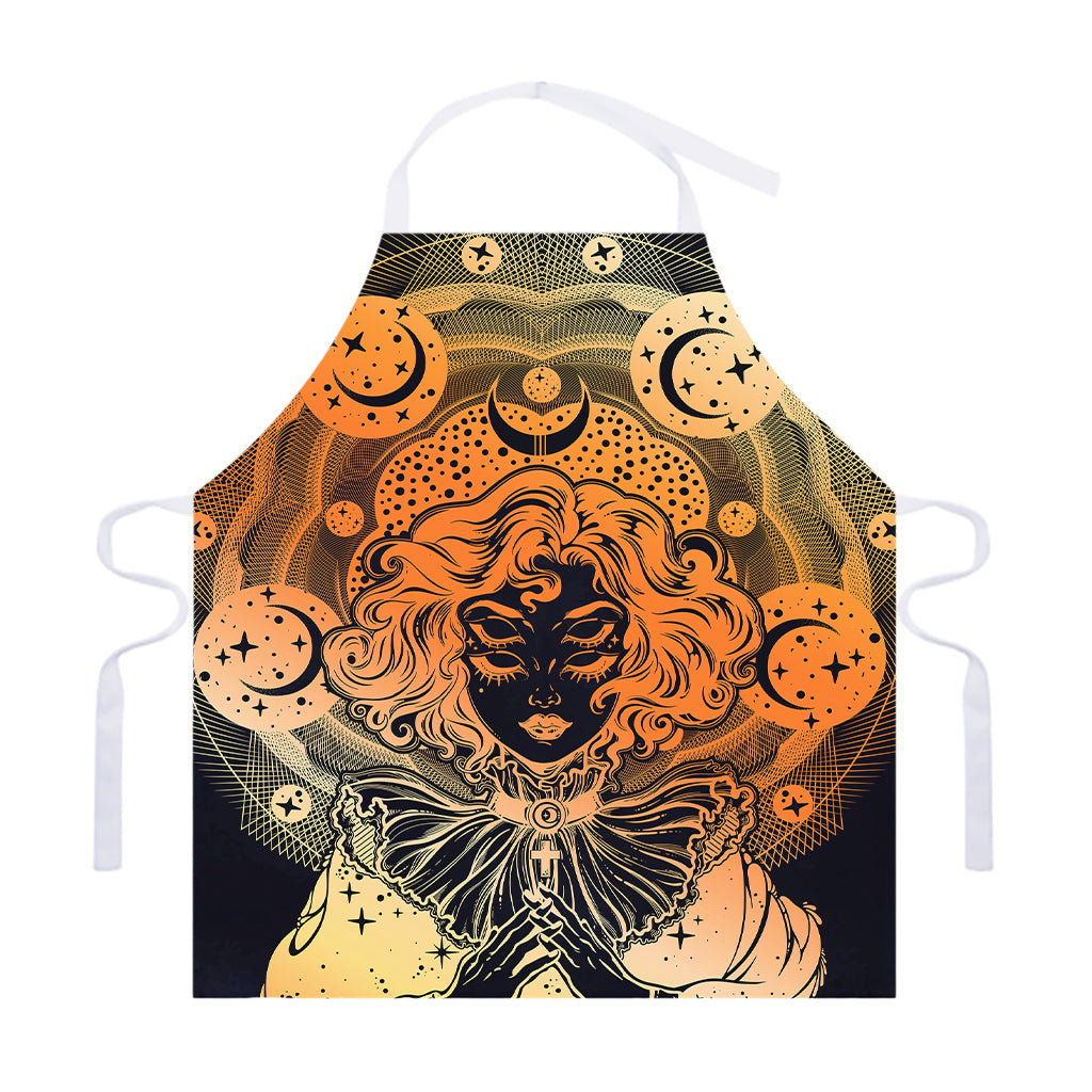 Wiccan Girl And Magical Moon Print Adjustable Apron