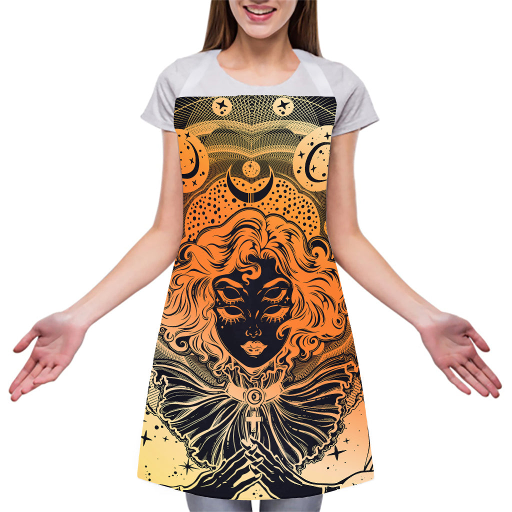 Wiccan Girl And Magical Moon Print Adjustable Apron