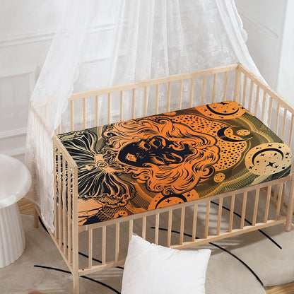 Wiccan Girl And Magical Moon Print Baby Crib Sheet