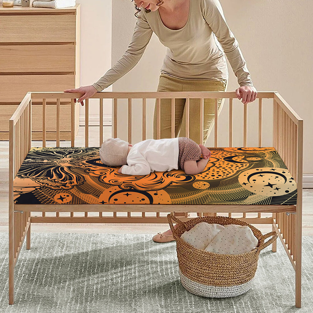 Wiccan Girl And Magical Moon Print Baby Crib Sheet