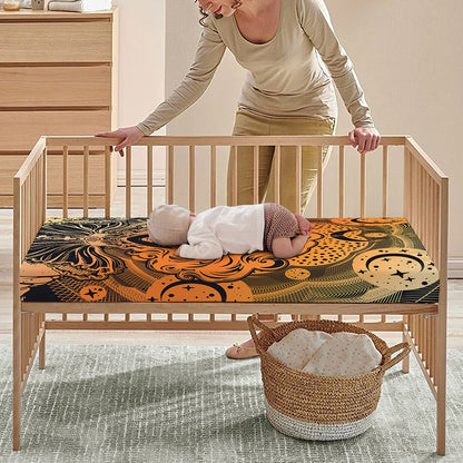 Wiccan Girl And Magical Moon Print Baby Crib Sheet
