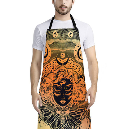 Wiccan Girl And Magical Moon Print Bib Apron With Pocket