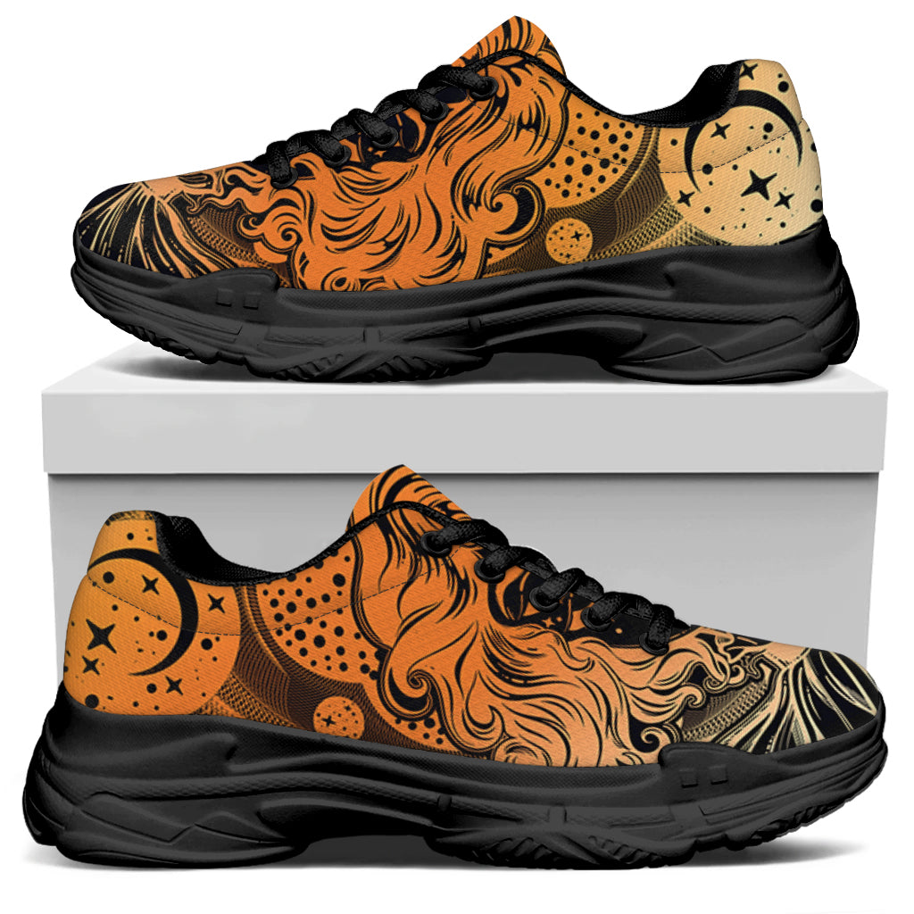 Wiccan Girl And Magical Moon Print Black Chunky Shoes