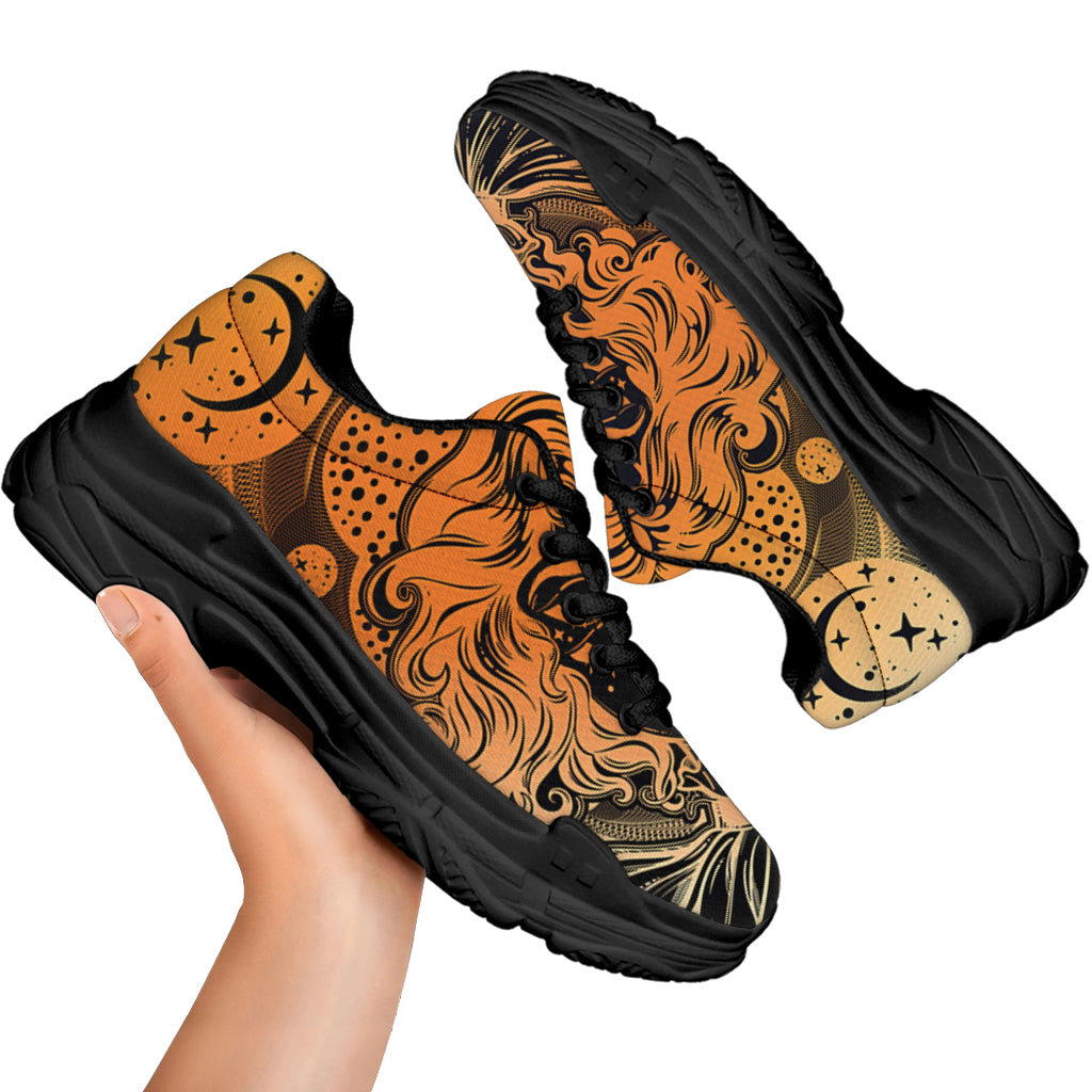 Wiccan Girl And Magical Moon Print Black Chunky Shoes