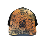 Wiccan Girl And Magical Moon Print Black Mesh Trucker Cap