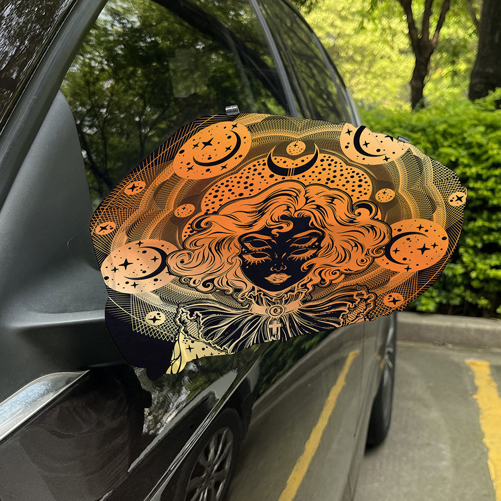 Wiccan Girl And Magical Moon Print Car Side Mirror Covers