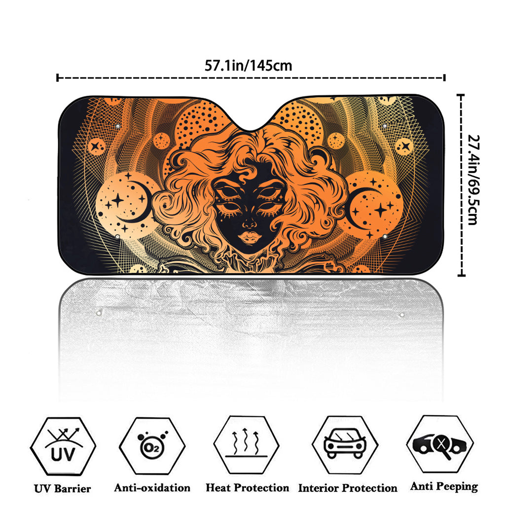 Wiccan Girl And Magical Moon Print Car Windshield Sun Shade