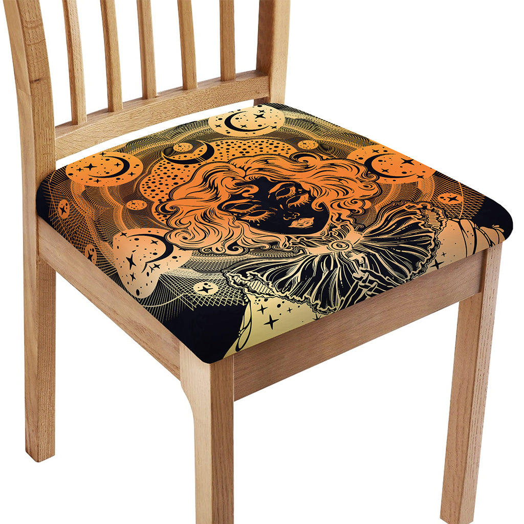 Wiccan Girl And Magical Moon Print Chair Cushion Cover
