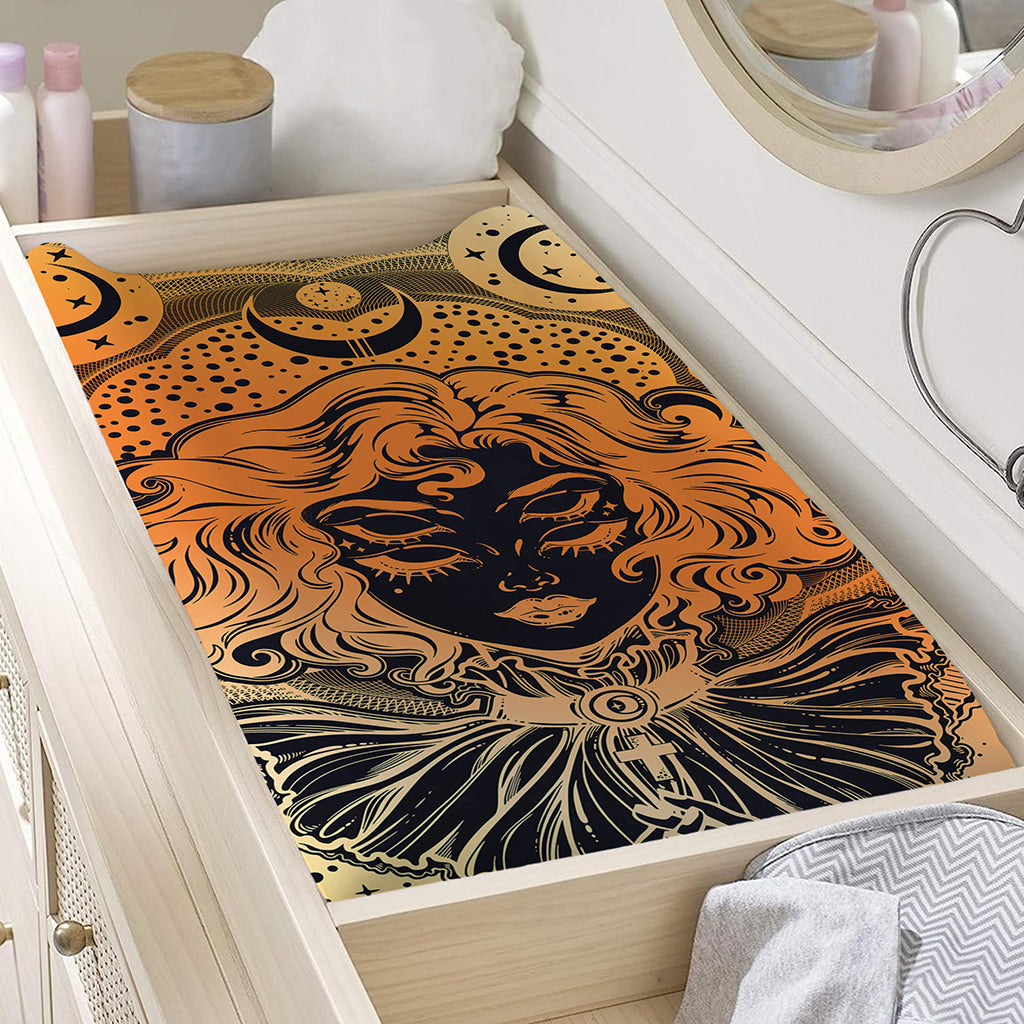 Wiccan Girl And Magical Moon Print Changing Pad Cover