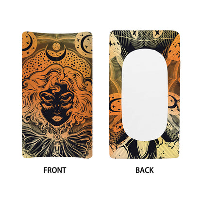 Wiccan Girl And Magical Moon Print Changing Pad Cover