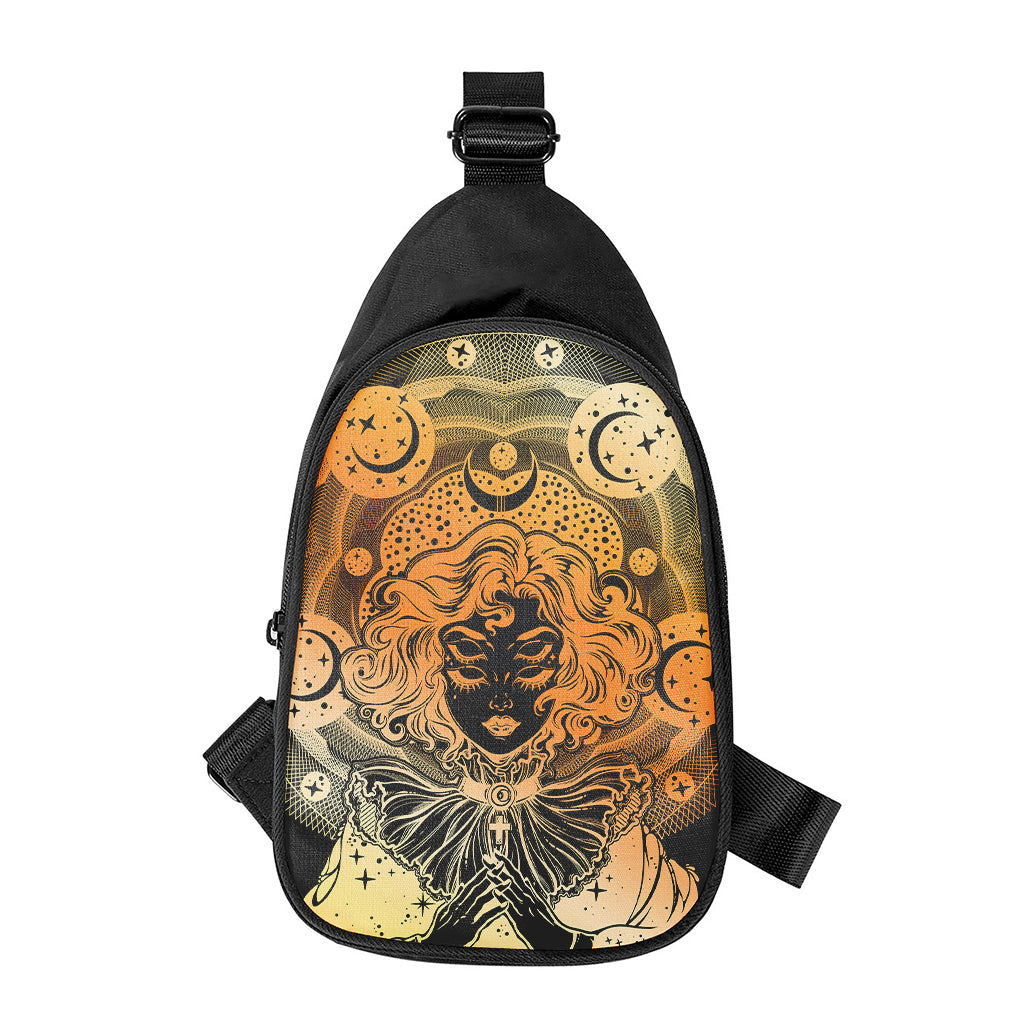 Wiccan Girl And Magical Moon Print Chest Bag