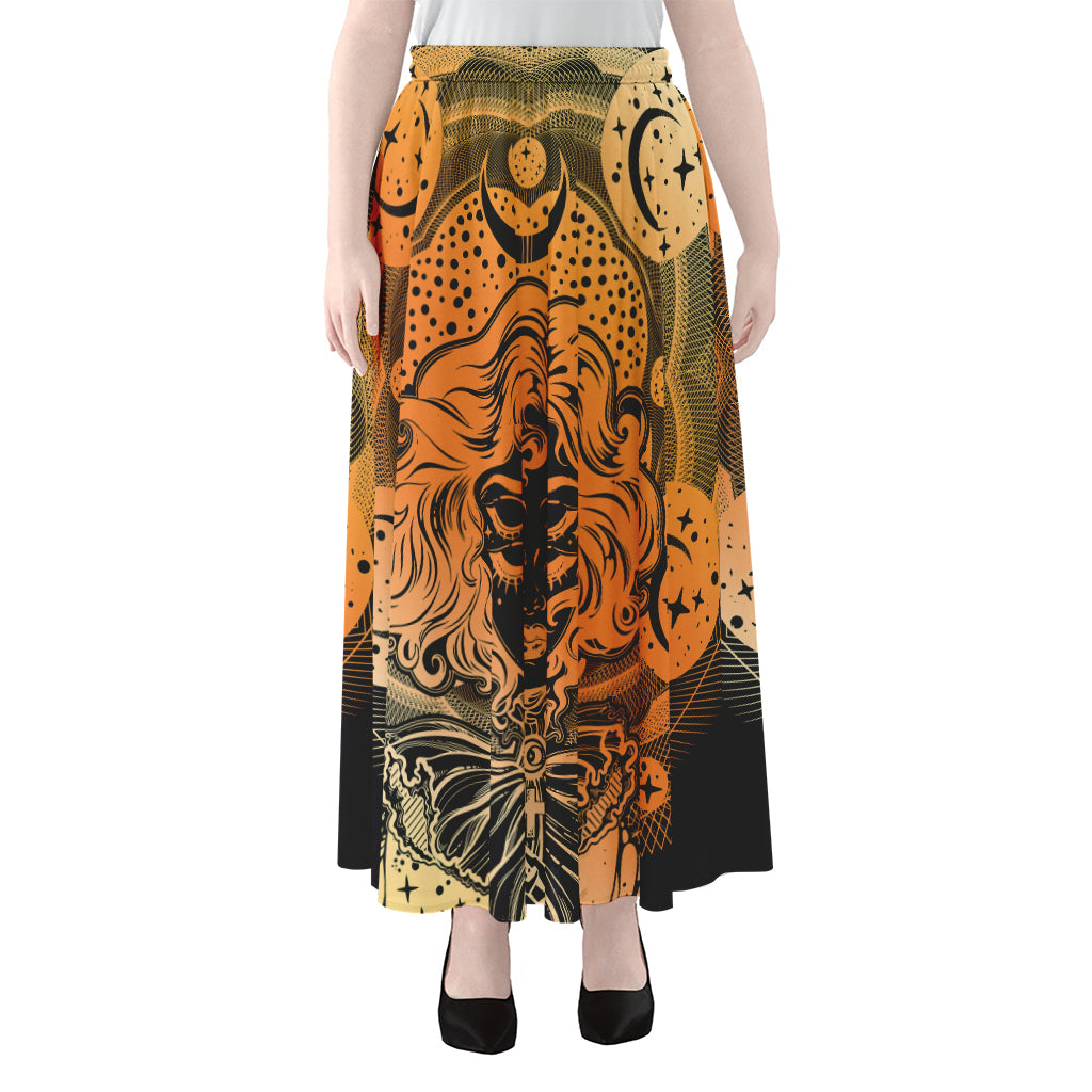 Wiccan Girl And Magical Moon Print Chiffon Maxi Skirt