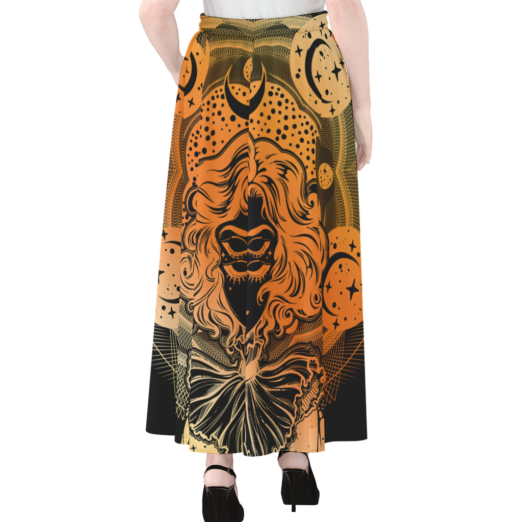 Wiccan Girl And Magical Moon Print Chiffon Maxi Skirt