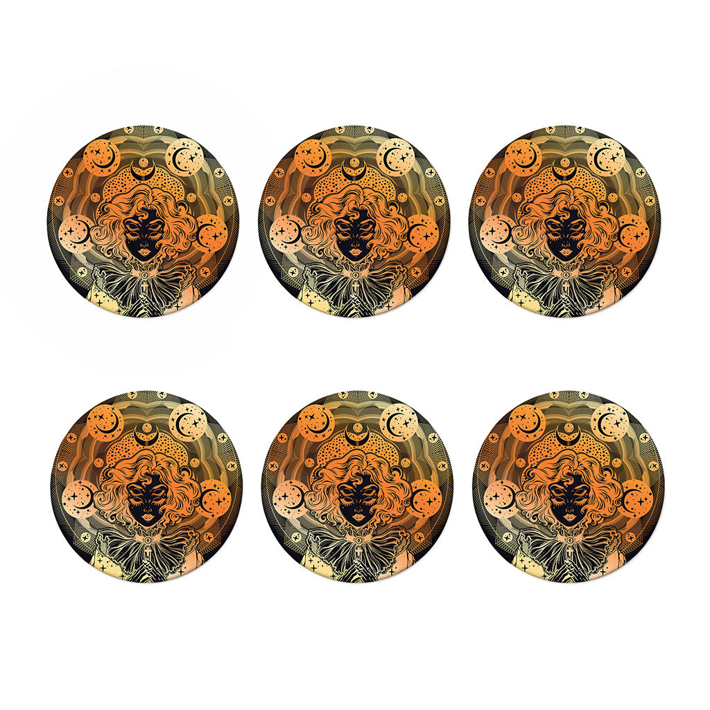 Wiccan Girl And Magical Moon Print Coaster Set