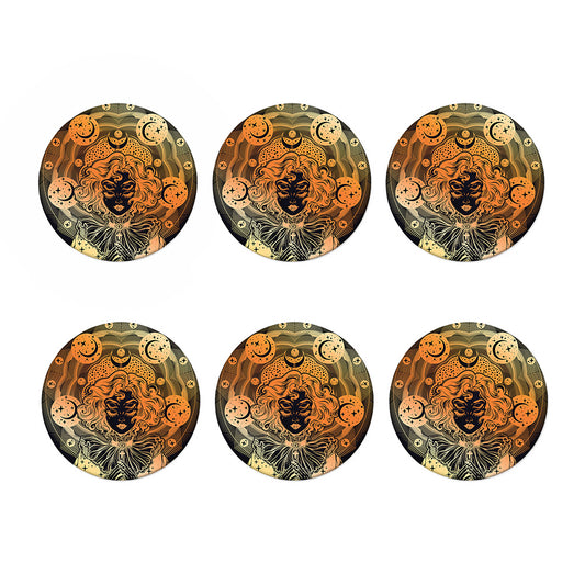 Wiccan Girl And Magical Moon Print Coaster Set