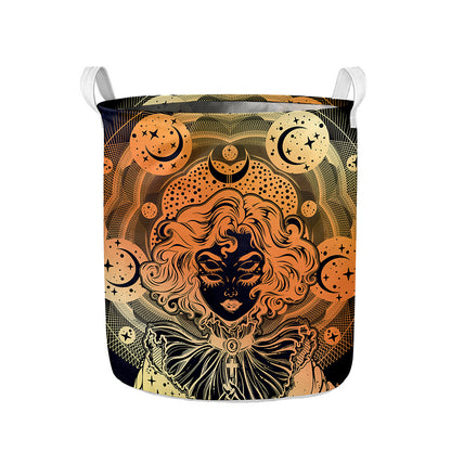 Wiccan Girl And Magical Moon Print Collapsible Laundry Basket