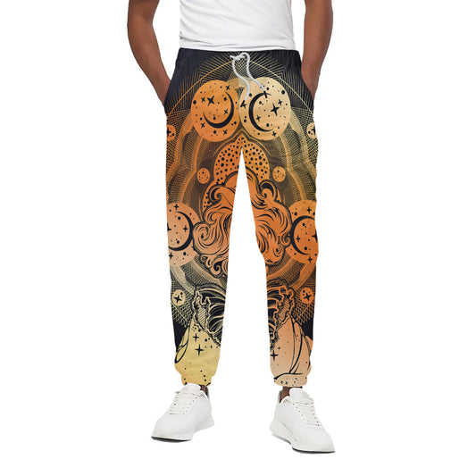 Wiccan Girl And Magical Moon Print Cotton Pants