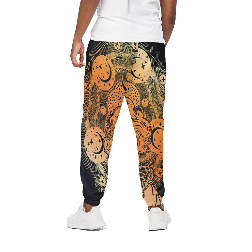 Wiccan Girl And Magical Moon Print Cotton Pants