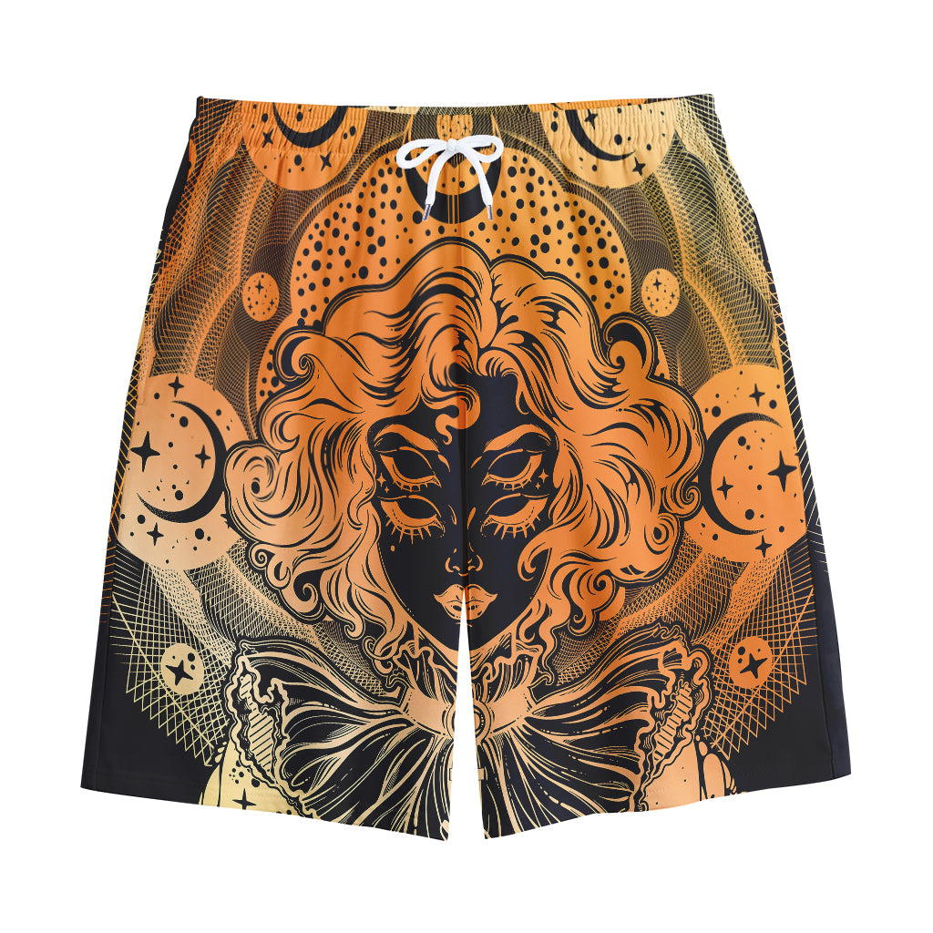 Wiccan Girl And Magical Moon Print Cotton Shorts