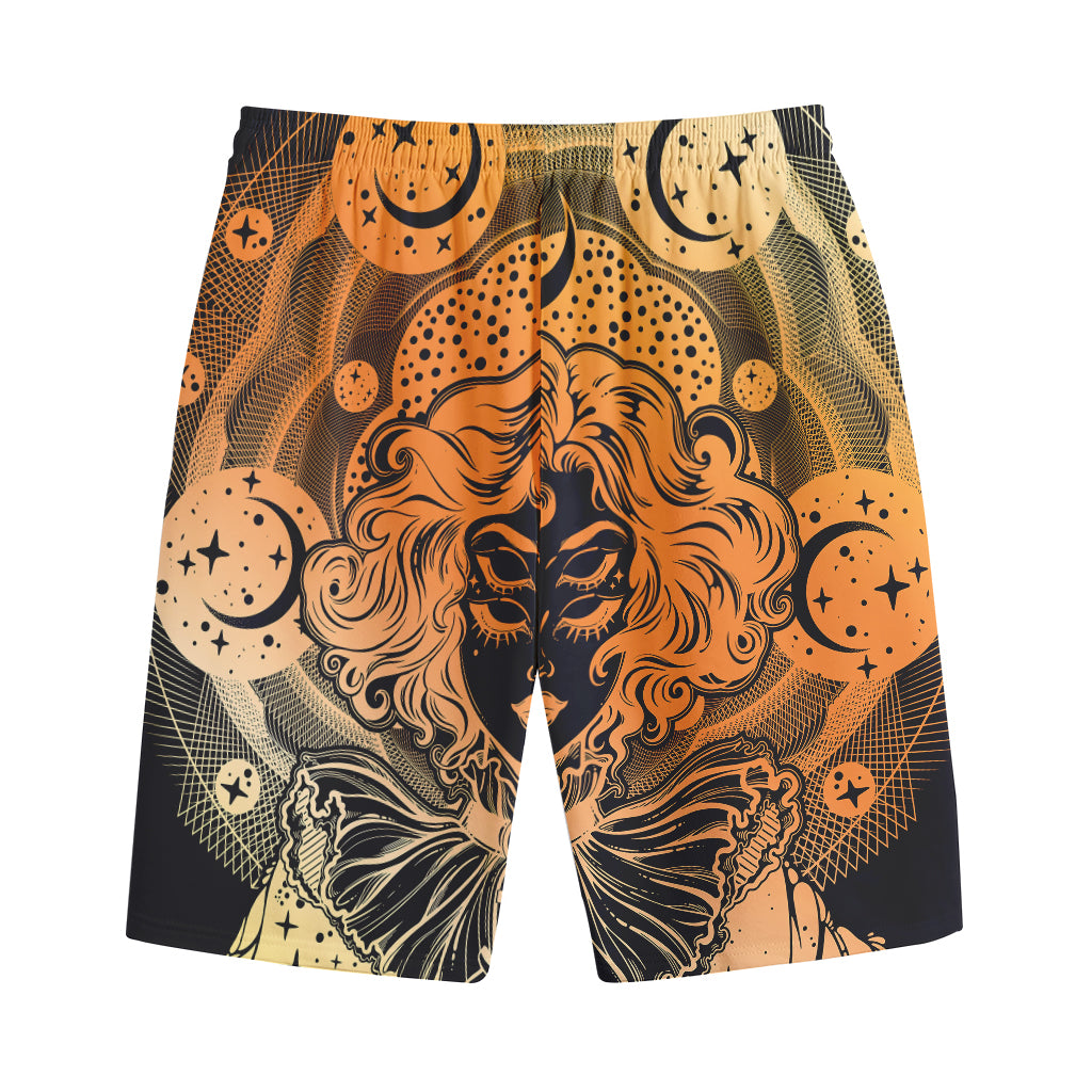 Wiccan Girl And Magical Moon Print Cotton Shorts