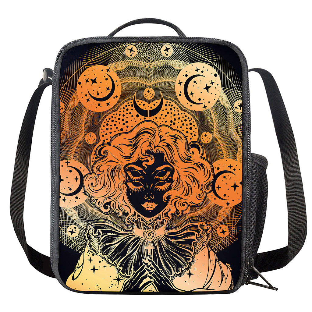 Wiccan Girl And Magical Moon Print Crossbody Lunch Bag