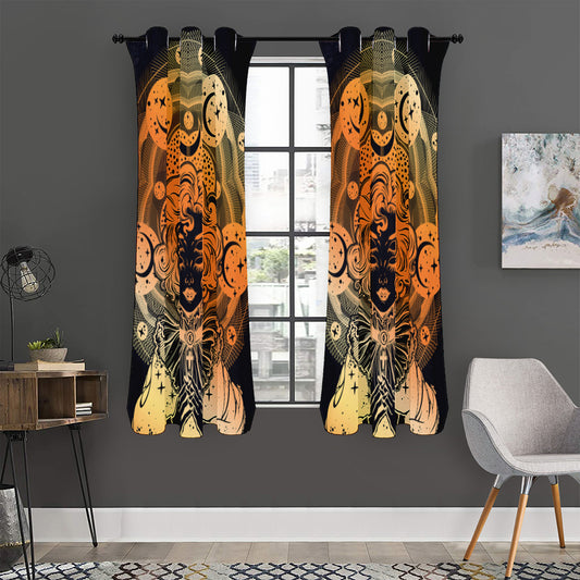 Wiccan Girl And Magical Moon Print Curtain